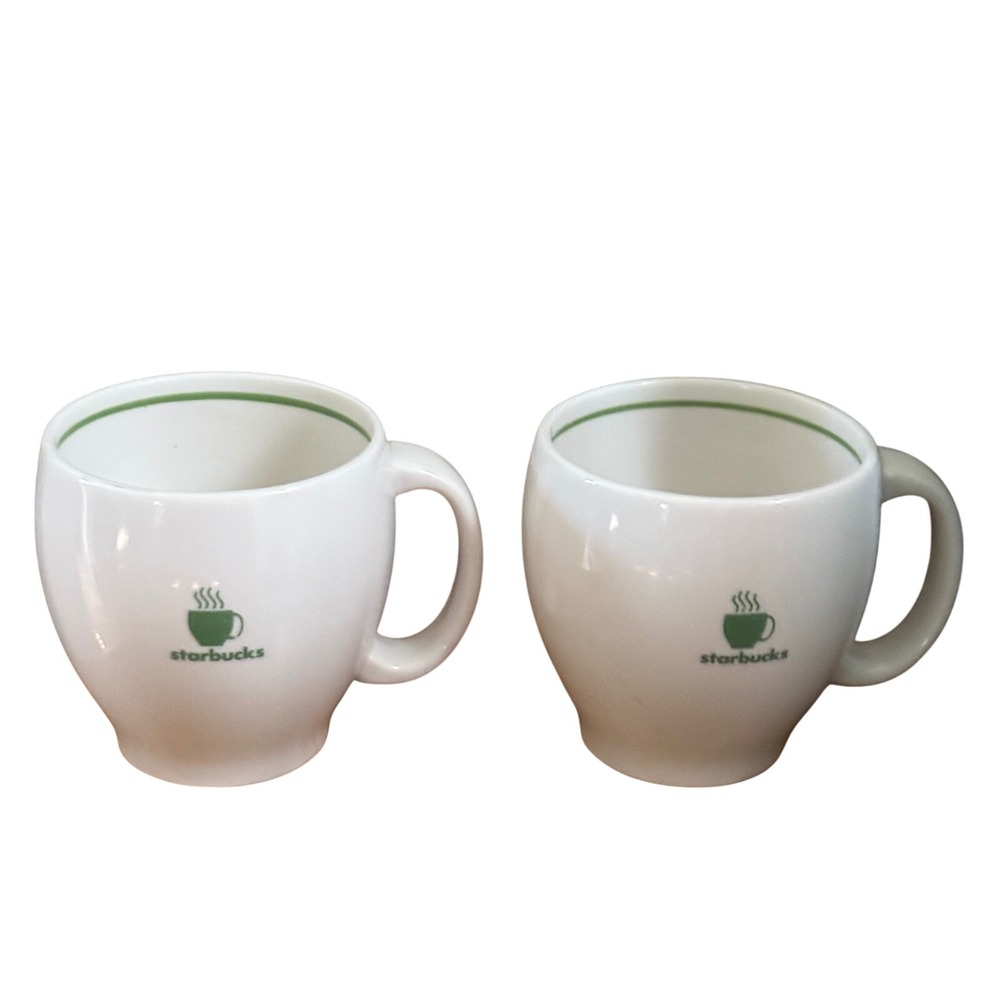 Starbucks Barista Coffee Mugs Set of 2 White Green Logo 2003 Vintage Ceramic